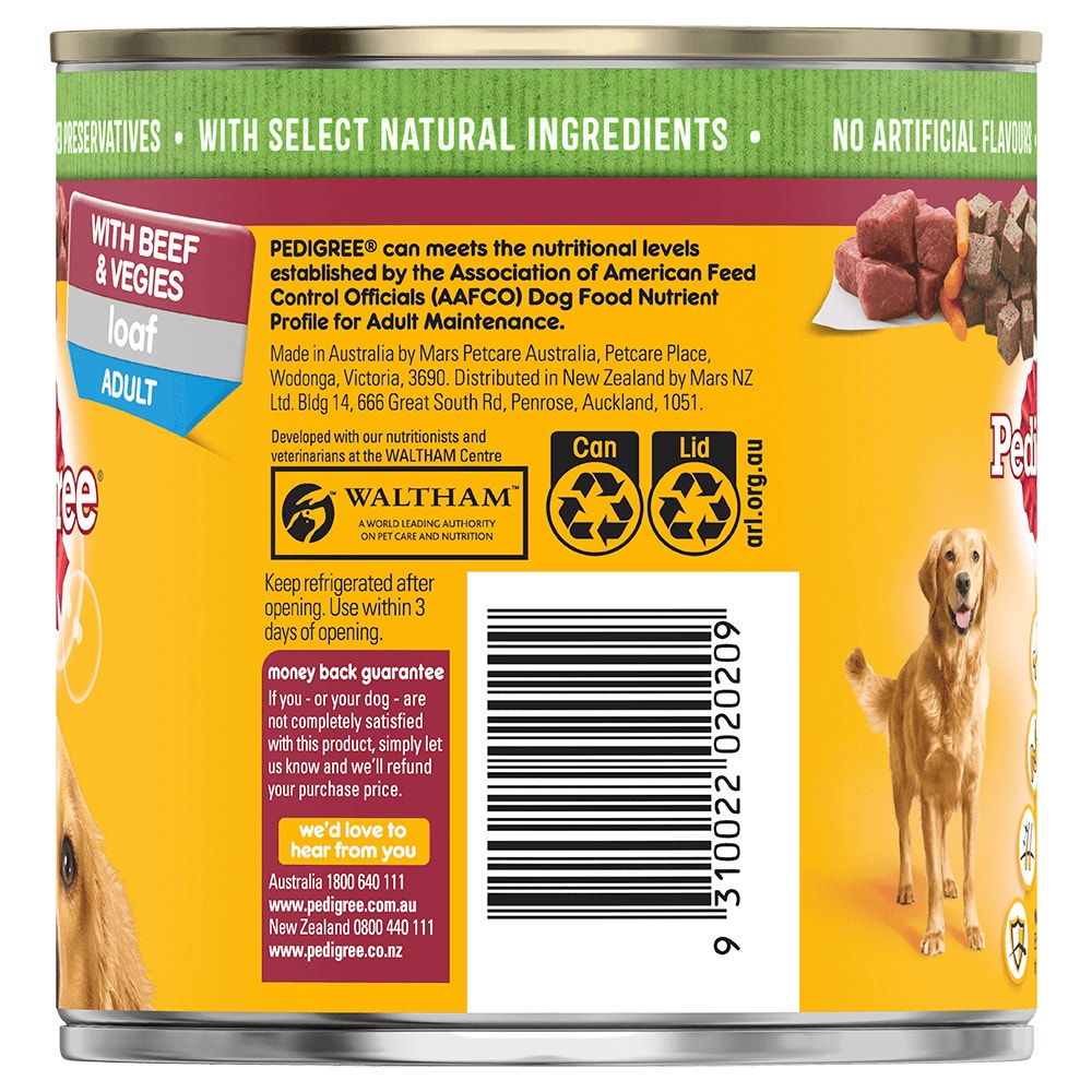 PEDIGREE® Adult Wet Dog Food With Beef & Vegies Loaf 700g Can back