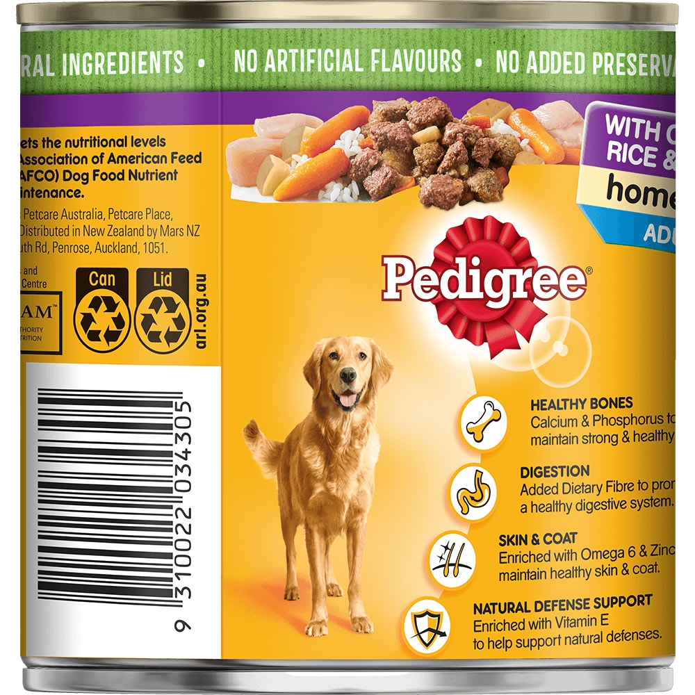 	PEDIGREE® Adult Wet Dog Food with Chicken, Rice & Vegies Homestyle 700g Can back