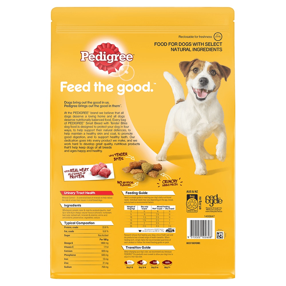 PEDIGREE® Small Breed with Tender Bites Dry Dog Food with Real Beef 2.5kg Bag back