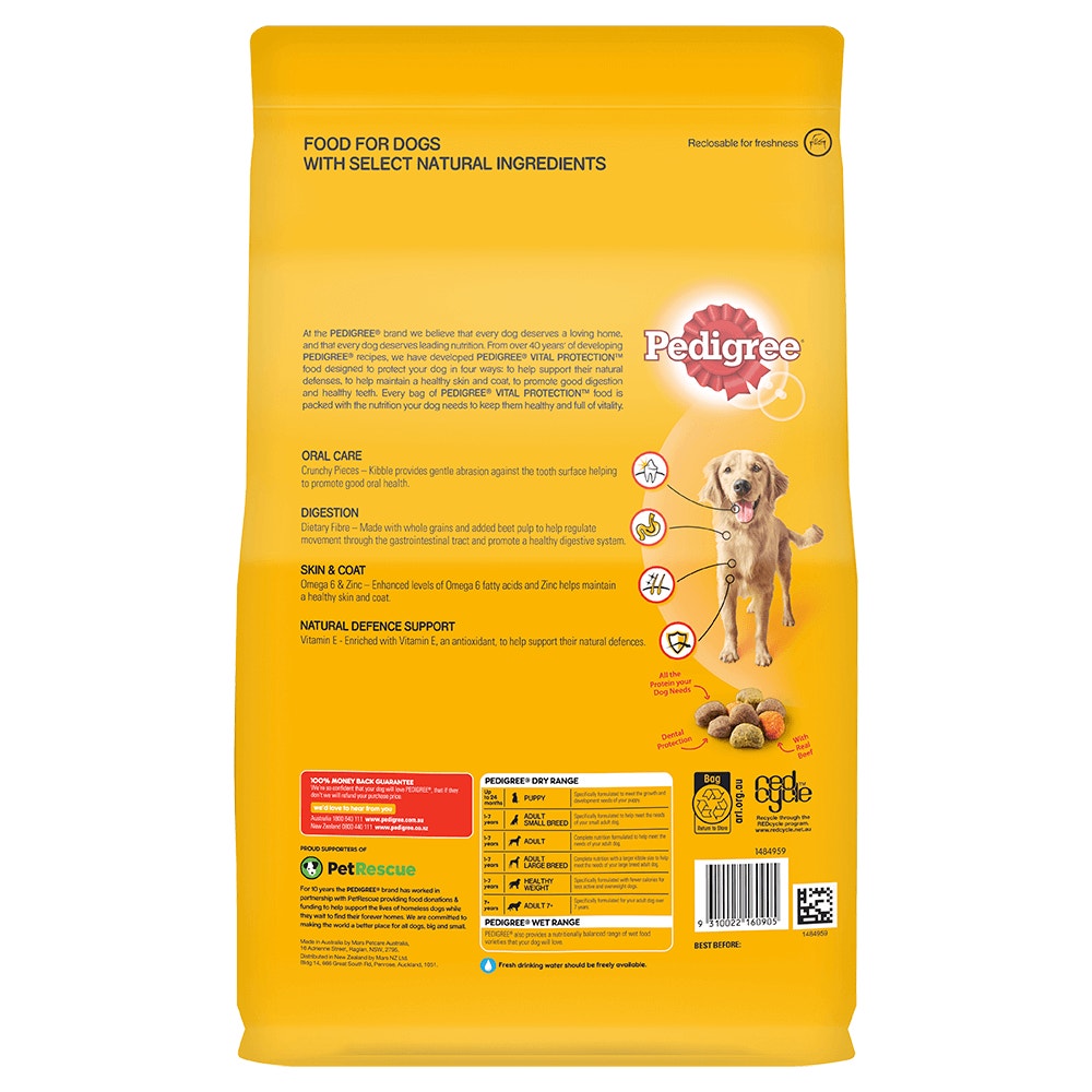 PEDIGREE® Medium AdultDry Dog Food With Real Beef & Vegies 3kg Bag back