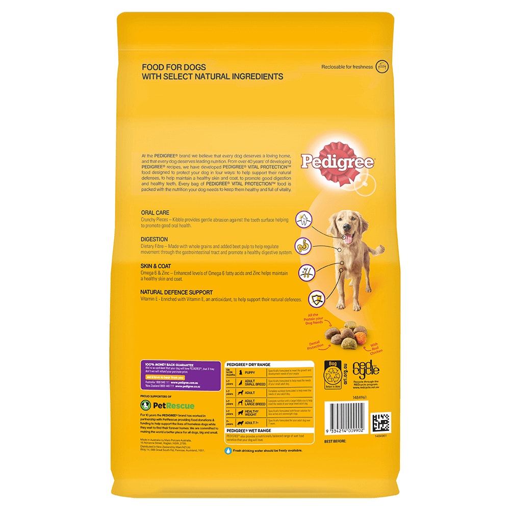 PEDIGREE® Adult Dry Dog Food With Real Chicken 3kg Bag back