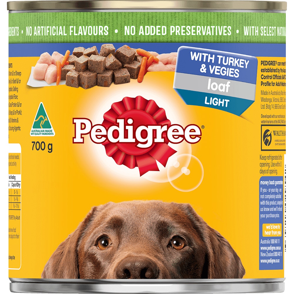 PEDIGREE® Light Wet Dog Food With Turkey & Vegies Loaf 700g Can