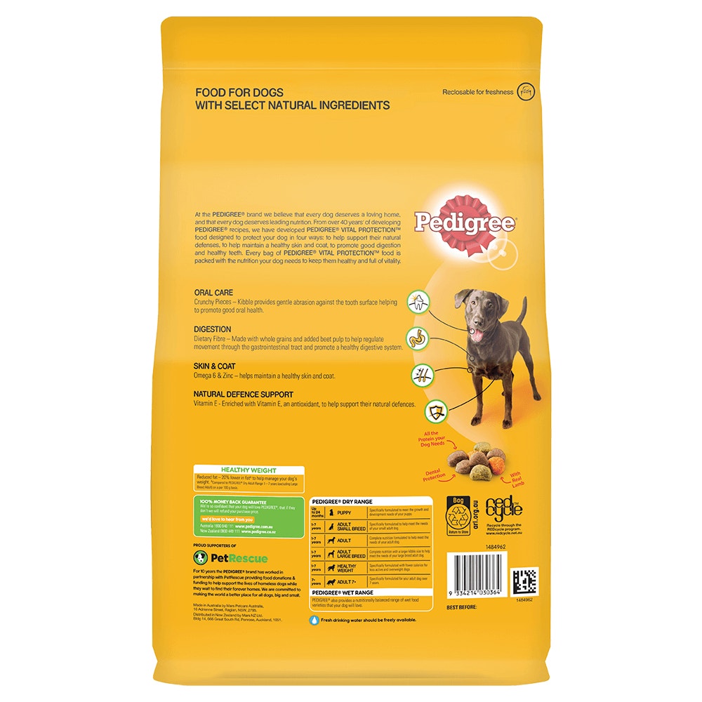 PEDIGREE® Healthy Weight Dry Dog Food With Lean Lamb 3kg Bag back