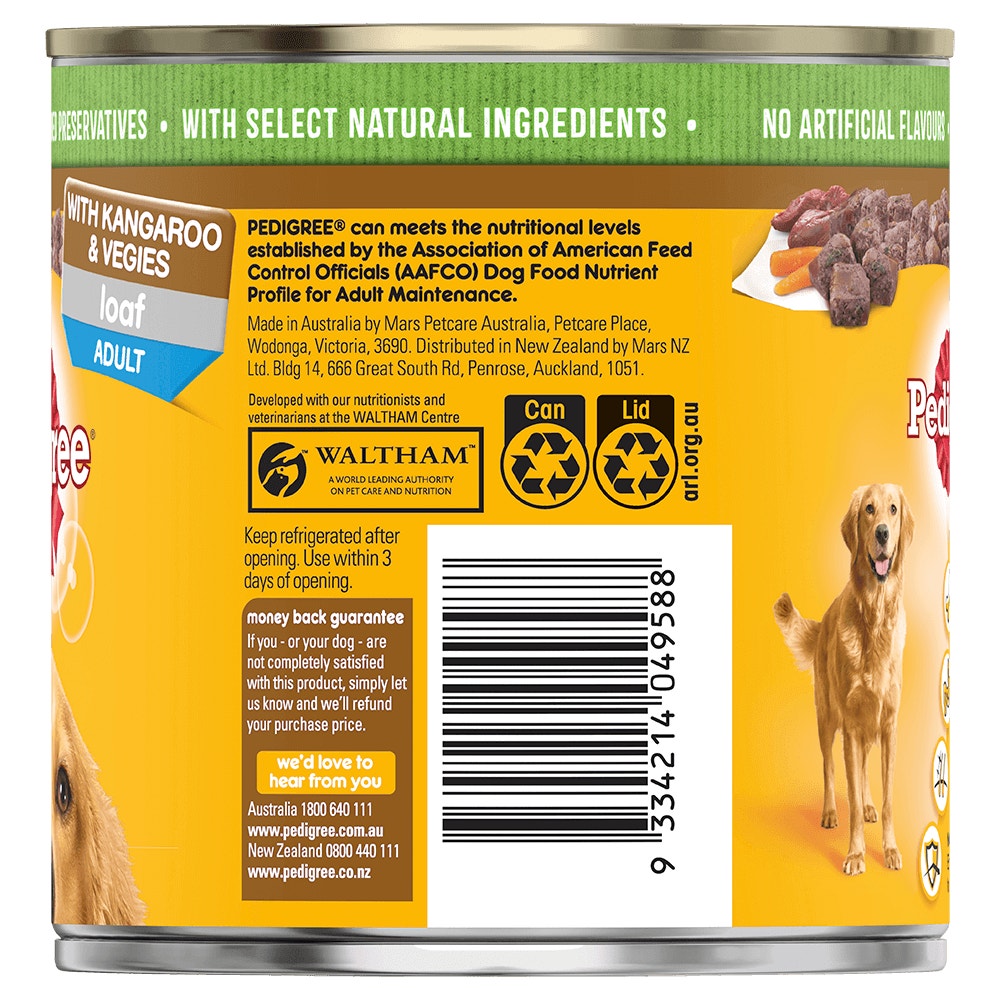 PEDIGREE® Adult Wet Dog Food With Kangaroo & Vegies Loaf 700g Can back