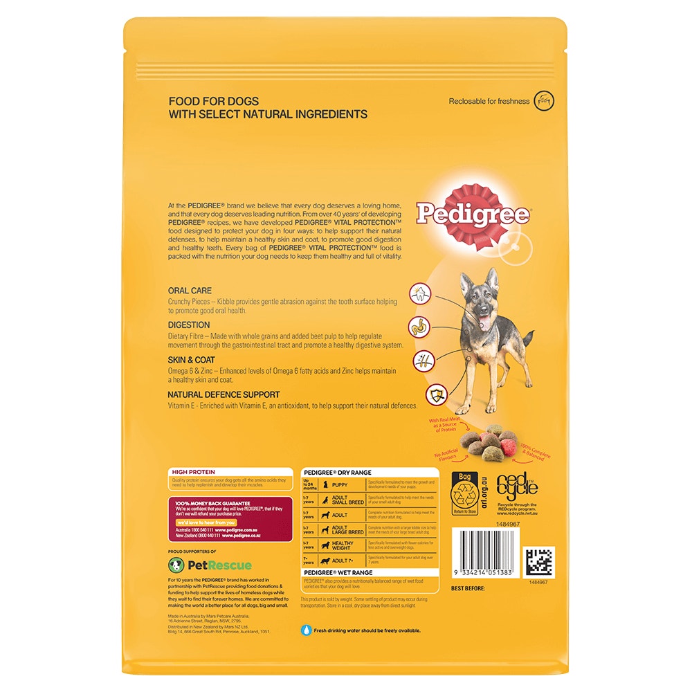 PEDIGREE® High Protein Dry Dog Food With Real Beef & Lamb 2.5kg Bag back